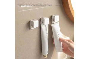Wall-Mounted White ABS Plastic Glossy Multifunction Toothpaste Rack Living Room Punch-Free Hanging Storage Single Tier For Skin
