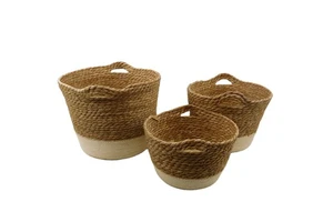Handmade Large Woven Storage Basket with Handles Set of 3