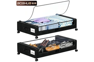 Space Saving Under Bed Storage Bin with 360 Rotation Caster Removable Fabric Underbed Clothes Organizer Box