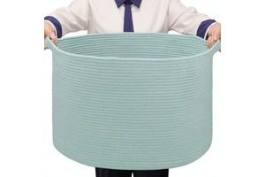 Large Woven Cotton Rope Collapsible Storage Basket for Nursery Kids' Room Living Room Pool Towel