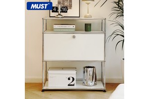 Modular Cabinet, Milky White Three-layer Edge Cabinet, Minimalist Bauhaus Stainless Steel Storage Bookshelf, Storage Cabinet