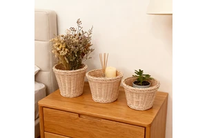 Factory Hot Sale Natural Eco-friendly Hand Woven Snacks Sundries Storage Basket