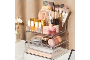 GREENSIDE High Quality 3-Tier Plastic Desktop Storage Box Transparent Cosmetics Drawer-Style Container for Organizing Makeup