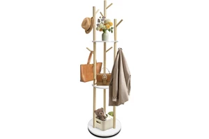 Hot Sale Wooden Rotary Coat Rack Freestanding with 3 Shelves Vertical Clothes Racks Living Room Hangers