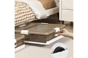 Foldable Japandi Style Under Bed Storage Bag Organizer Rectangle Plastic Injection PP Rattan Storage Box Clothing New Product
