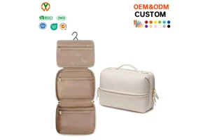 Custom Waterproof Ladies Puffy Cosmetic Makeup Bag Organizer Travel Toiletry Bag With Hanging Hook