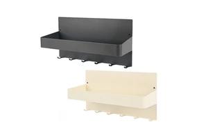 Extra Strong Magnetic Fridge Shelf Organizer Rack With 5 Movable Hooks No Drilling Magnetic Storage Basket For Kitchen