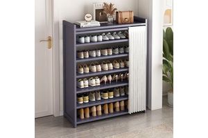 Wooden Wall-Foldable Shoe Cabinet Space-Saving Narrow Entryway Organizer for Bedroom Living Room and Closet