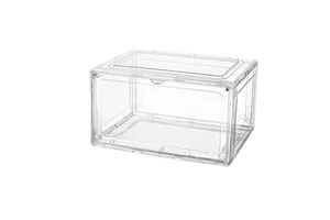 Transparent Plastic Storage Shoe Box Hard Plastic PET Transparent Stackable Shoe Storage Bins Sneakers Organizer Foldable