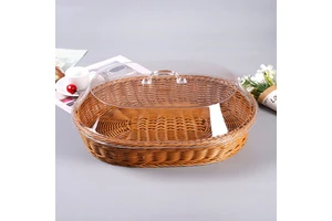 Hot Selling Rattan Rectangular Storage Baskets Kitchen Food Bread Weave Woven Basket With Lid