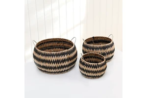European-style Straw-woven Handmade Eco-Friendly Storage Tote Basket for Living Room 20-35L Capacity Clothing Tools Organization