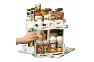 Sturdy Slide Out Rotating Spice Rack Anti-slip Base Countertop Storage Organizer for Home Kitchen Cabinets Desktop Cosmetic