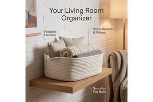 Woven Cotton Rope Storage Basket With Handles For Organizing Shelves Closet Small Cat Dog Pet Toy Baskets Box Bin Decorative