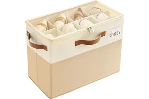 Shoe Organizer Box for Closet Fabric Shoe Storage Bin With Adjustable Dividers Clear Lid Space Saving Shoe Container