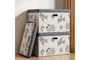 Oxford Cloth Printed Foldable Clothing Organizer Storage Box 70L-80L Capacity for Household Use Under-Bed Multi-Purpose Storage
