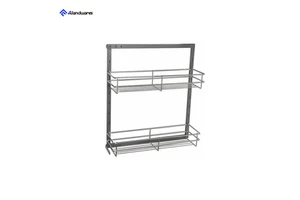 Modern Kitchen Storage Organizer Chrome Wire Soft Close Pull-Out Movable Shelf Seasoning Drawers 2 Sets Side Mounted Cabinets