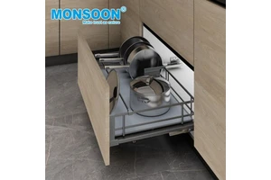 Furniture Organizer Large Capacity Carbon Steel Kitchen Basket Kitchen Cabinet Accessories Three Side Bowl Plate Pull Out Basket