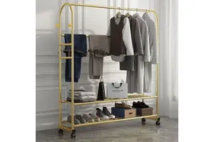 Modern Household Living Room Coat Rack with Wheels Movable Floor Storage Carbon Steel Space-Saving Design