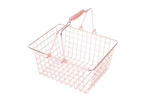 Rose Gold Metal Wire Storage Basket with Handles Supermarket and Daily Use Accessories Shopping Plating Color for Home Use