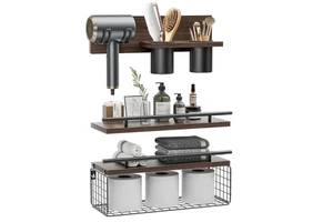 Modern Wooden Wall Mounted Three-Layer Adjustable Durable Storage Rack Eco-Friendly for Bathroom Kitchen Living Room