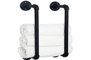 HouseAid Industrial Flexible Design Pipe Towel Rack Farmhouse Bathroom Storage Holder Vintage Style Organization Wall Mounted