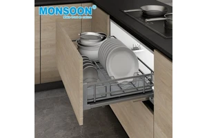 MONSOON Kitchen Cabinet Accessories Organizers Nano Plated Carbon Fiber Silver Soft Close 3D Adjustable Carbon Steel Three Side