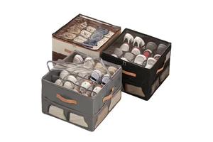 16-Grid Foldable Shoe Box Organizer Bins for Closet Storage