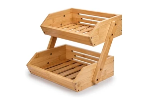 Factory Wholesale 2-Tier Bamboo Fruit Basket Large Wooden Storage Bowl Fruit Vegetables Display Kitchen Wall Sign Wood Crafts