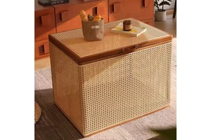 Nordic Wabi Sabi Style Furniture Solid Wood Rattan Storage Box Large Woven Storage Basket with Lid Woven Basket Storage Basket