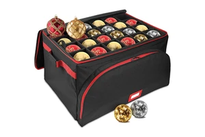 Premium 600D Fabric Christmas Ornament Storage Box Holds up to 72 Ornaments Adjustable Dividers Ornament Keeper