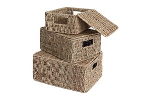 Hot Selling Handmade Basket Straw Storage Bin Seagrass Woven Basket With Handle Rattan Basket Seagrass