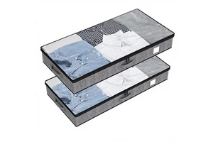 2 Pack Linen Under Bed Storage Containers 4.5 Inch Low Profile Underbed Organizer with Reinforced Side & Bottom for Clothes Bag
