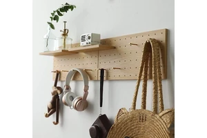 Multifunctional Bamboo Wall Mounted Storage Rack With Hooks for Home