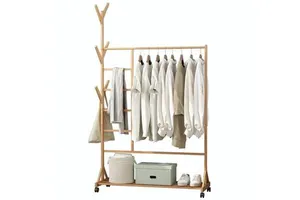 JB Vertical Wooden Coat and Hat Racks with Branch and Cross bar Wood Clothes Racks
