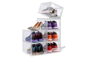 Large Sturdy Shoe Storage Boxes Pack of Clear Plastic Shoe Organizer Containers for Closet Drop Front Shoe Bins for Sneakers
