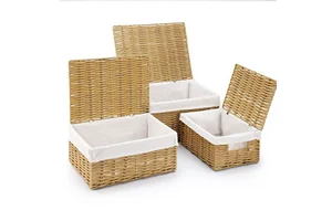 Modern Eco-Friendly Plant Fiber Woven Storage Basket with Cover Customizable Size & Color Multi-Purpose Home Storage