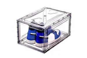 New Premium Eco-friendly Durable Rectangle Injection Molded Shoe Cases Storage Box Custom Stackable Clear PP+PS Material