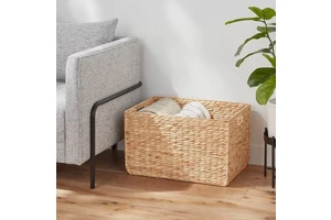 Water Hyacinth Woven Storage Basket Multi-functional Natural Color Handmade for Kitchen and Bedding Use