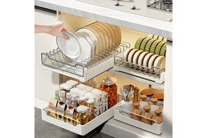 Carbon Steel Pull Out Storage Rack Under Sink Organizer Sliding Cabinet Basket Drawer Shelf Spice Organizer Kitchen Organizer