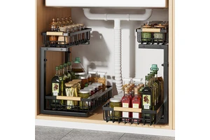 Adjustable Under Sink Storage Rack Floor Standing Organizer for Kitchen Cabinet Supplies and Spice Organization