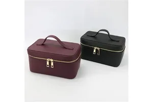 Custom PU Cosmetic Bag with Handle Large Capacity Cosmetic Cases Ladies Luxury Women Leather Makeup Bag