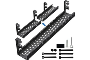 No Drill Under Desk Cable Management Tray, Modular Steel Wire Organizer Rack for Office Home Standing Desk, Cord Storage Box