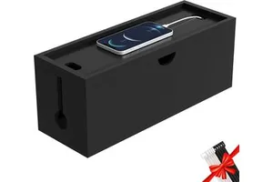 Large Black Bamboo Cable Management Storage Bag Modern Durable Cord Organizer Hide Wires Power Strips Desktop