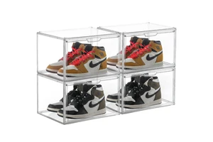 Customized Logo Hot Stackable Shoe Storage Box Clear Crates Plastic Sneaker Box for Shoes Display