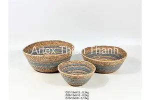 Handmade Woven Seagrass Organizer Basket for Shelf Storage Round Braided Seagrass Basket Decorative Home Storage Bin Modern