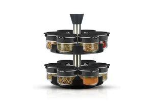 2 Tier 360° Rotating Spice Rack Holder 12 Pcs Glass Seasoning Storage Jars With Multi-use Lid And Labels For Kitchen Pantry