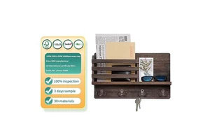 Wall Mounted Mail Holder Wooden Key Holder Rack Mail Sorter Organizer with 4 Double Key Hooks and a Floating Shelf Rustic Home