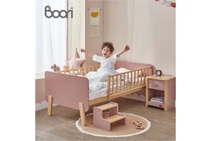 Wooden Kids Bedroom Furniture Sets Montessori Bedside Beds Toddler Cot Crib Bed Frame With Minimalist Bedside Table Step Stool