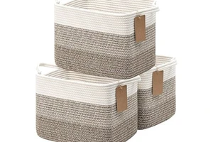GREEN POCKET Cotton Rope Woven Modern Eco-Friendly Foldable Rectangular Storage Basket Living Room Multifunction Storage Basket