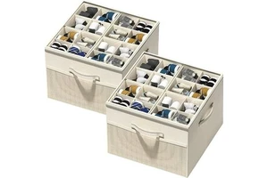 Foldable Moisture-Proof Lidded Shoe Box Dividers; Fabric-Covered Transparent Square Storage Box Japanese-Style Seasonal Shoes;